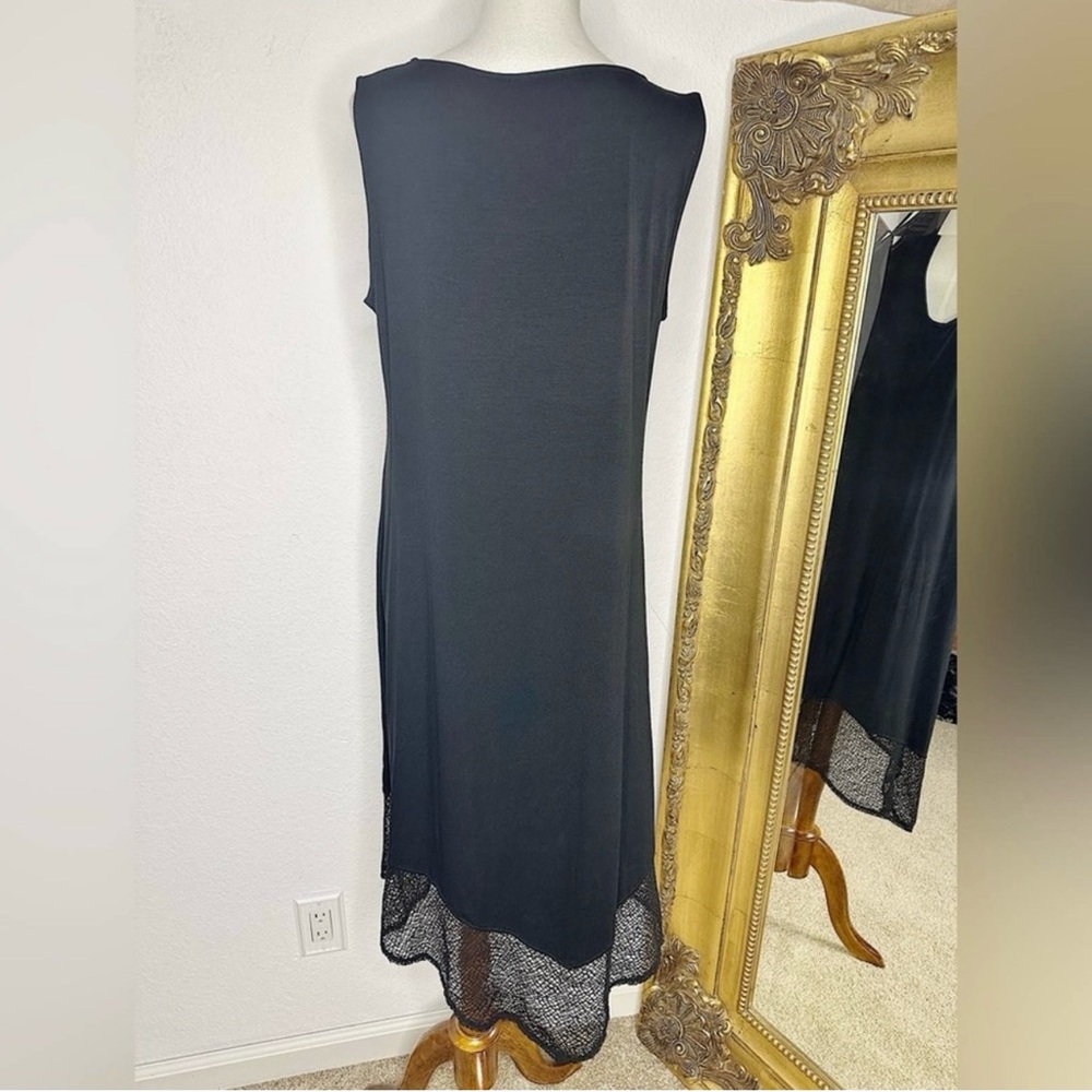 Eileen Fisher Black Sleeveless Viscose Lycra Blend Midi Dress Size Large Petite - Picture 4 of 6